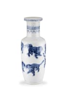 A Chinese Kangxi-style blue and white rouleau vase, Qing Dynasty