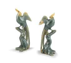 A pair of Chinese carved jade birds, 20th century