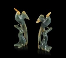 A pair of Chinese carved jade birds, 20th century