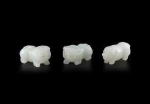 A group of three Chinese jade animals, Qing Dynasty, late 19th/early 20th century