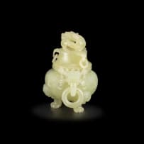 A Chinese celadon jade censor and cover, Qing Dynasty, late 19th/early 20th century