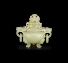 A Chinese celadon jade censor and cover, Qing Dynasty, late 19th/early 20th century