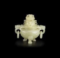 A Chinese celadon jade censor and cover, Qing Dynasty, late 19th/early 20th century