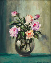 Otto Klar; Pink and Peach Roses in a Vase