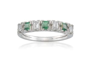 Platinum emerald and diamond ring