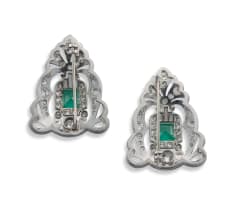 18k white gold emerald and diamond dress clips and brooches