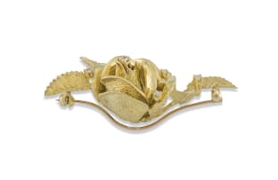 18k yellow gold and diamond rose brooch