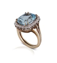 14k two-tone aquamarine and diamond ring