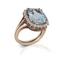 14k two-tone aquamarine and diamond ring