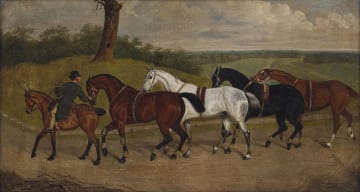 British Primitive School; A String of Race Horses