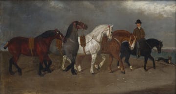 British Primitive School; A String of Shire Horses