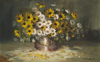 Mari Vermeulen-Breedt; Daisies in a Copper Pot