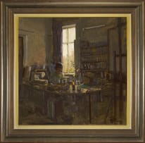 Mike Parsons; Figure Sewing at a Desk