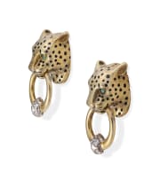 14k yellow gold panther earrings, Schwartz