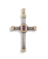 925 silver and 18k ruby cross pendant
