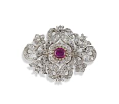 9k white gold and 925 silver ruby and diamond brooch