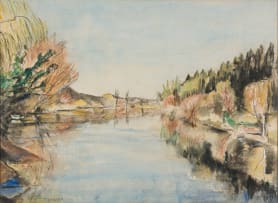 Maud Sumner; Landscape with River and Trees