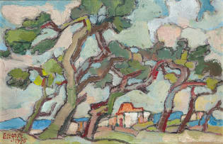 Gregoire Boonzaier; Windswept Trees and House
