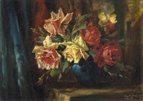 Tinus de Jongh; Roses in a Blue Vase