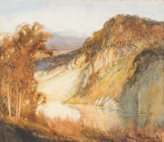 William Timlin; Landscape with Riverbed and Distant Mountains