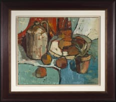 Christa Botha; Still Life with Jug, Fruit and Plant
