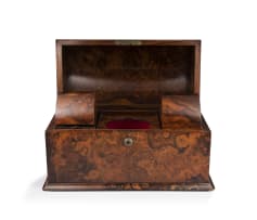 An English burr walnut tea caddy, 19th century