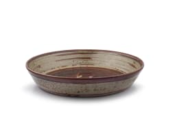 Hyme Rabinowitz; Brown-glazed stoneware dish with a wildgrass motif