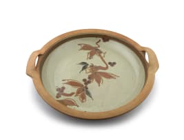 Tim Morris; Shallow sage- and brown-glazed stoneware bowl with handles