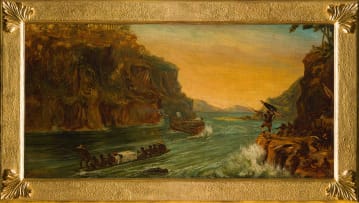 Harris and Bowler after Thomas Baines; Landeers Assisting Ambushed Portuguese Gunboat in Lupata Gorge, Zambezi River 1858