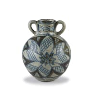 Dinah Molefe; Two-handled brown- and blue-glazed stoneware vase, with geometric motifs