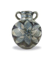 Dinah Molefe; Two-handled brown- and blue-glazed stoneware vase, with geometric motifs