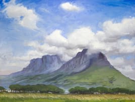 Alice Toich; Devil's Peak Covered in Windswept Clouds from the Rondebosch Common