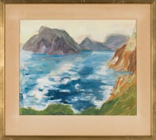 Alice Elahi; Seascape with Mountains, sketch