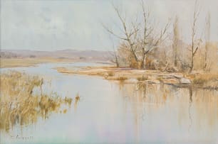Christopher Tugwell; Bare Trees along the Riverbank