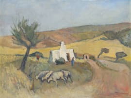 Piet Kannemeyer; Farm Cottage with Sheep