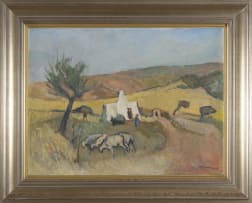 Piet Kannemeyer; Farm Cottage with Sheep