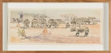 Durant Sihlali; Rhinoceros and Zebra in a Landscape