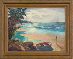 Nils Andersen; Coastal Landscape with Beached Boat