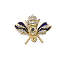 18k yellow gold sapphire and diamond bee brooch