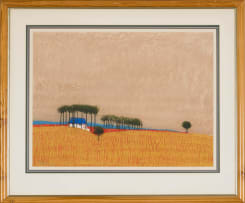 Pieter van der Westhuizen; Orange Landscape with House and Trees