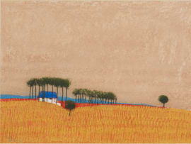 Pieter van der Westhuizen; Orange Landscape with House and Trees