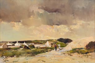 Errol Boyley; Beachscape with Figures and Cottages