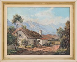 Gabriel de Jongh; Cottage and Distant Mountains