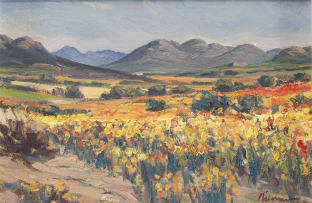 Hennie Niemann Snr; Extensive Landscape with Flowers