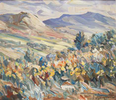 Hennie Niemann Snr; Landscape with Flowers and Mountains in the Distance