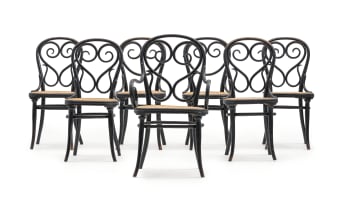 An assembled set of ten No 4 Café Daum bentwood dining chairs, including an armchair, designed by Michael Thonet, late 19th century