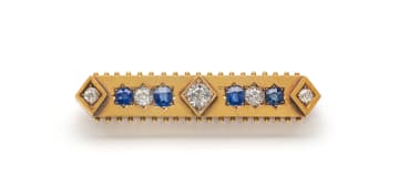 20k yellow gold sapphire and diamond brooch