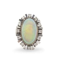 18k white gold opal and diamond ring