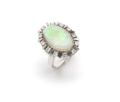 18k white gold opal and diamond ring