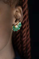 18k two-tone emerald and sapphire fan earrings